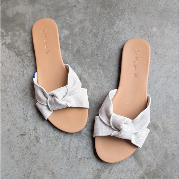 Rothy's The Knot White Slip On Flat Slide Fabric/Leather Sandals, size 8.5 - Picture 1 of 3